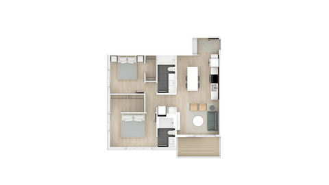 Floor plan for 2 beds, 2 baths, 873 sqft